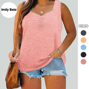 Imily Bela 【L-5XL】Plus Size Tank Tops for Women Summer Sleeveless Sweetheart Neck Casual Tunics Shirts