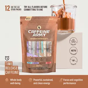 Functional Loaded Coffee Variety Pack - 12 Sticks, Time-Release Caffeine, MCTs, CoQ10, L-Carnitine, L-Tyrosine, Collagen, B-Vitamins, Collagen - Cappuccino, Vanilla Latte, Chocolate Fudge, ChocoVanilla - Sugar-Free, Gluten-Free, Keto-Friendly Beverage