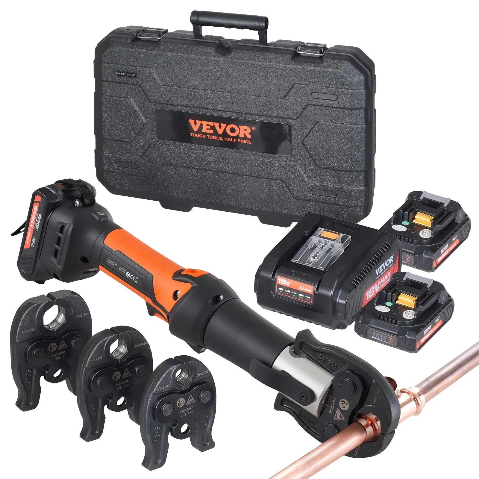 VEVOR Pro Press Tool Pipe Crimping Kit, Battery-Powered Work Tool with 1/2"-1" Jaws, Father's Day Gift Option, Work Tools,father'sdaygifts