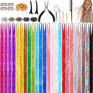Hair Tinsel for Girls Fairy Tinsel Hair Extensions Holographic Heat Resistant Colored Glitter Party Concert Festival Accessories