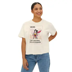 Boxy croptop Comfort Colors “Super Mom” tee with vintage graphic. Soft, breathable cotton and relaxed fit—perfect stylish Mother’s Day gift for everyday comfort and multitasking moms