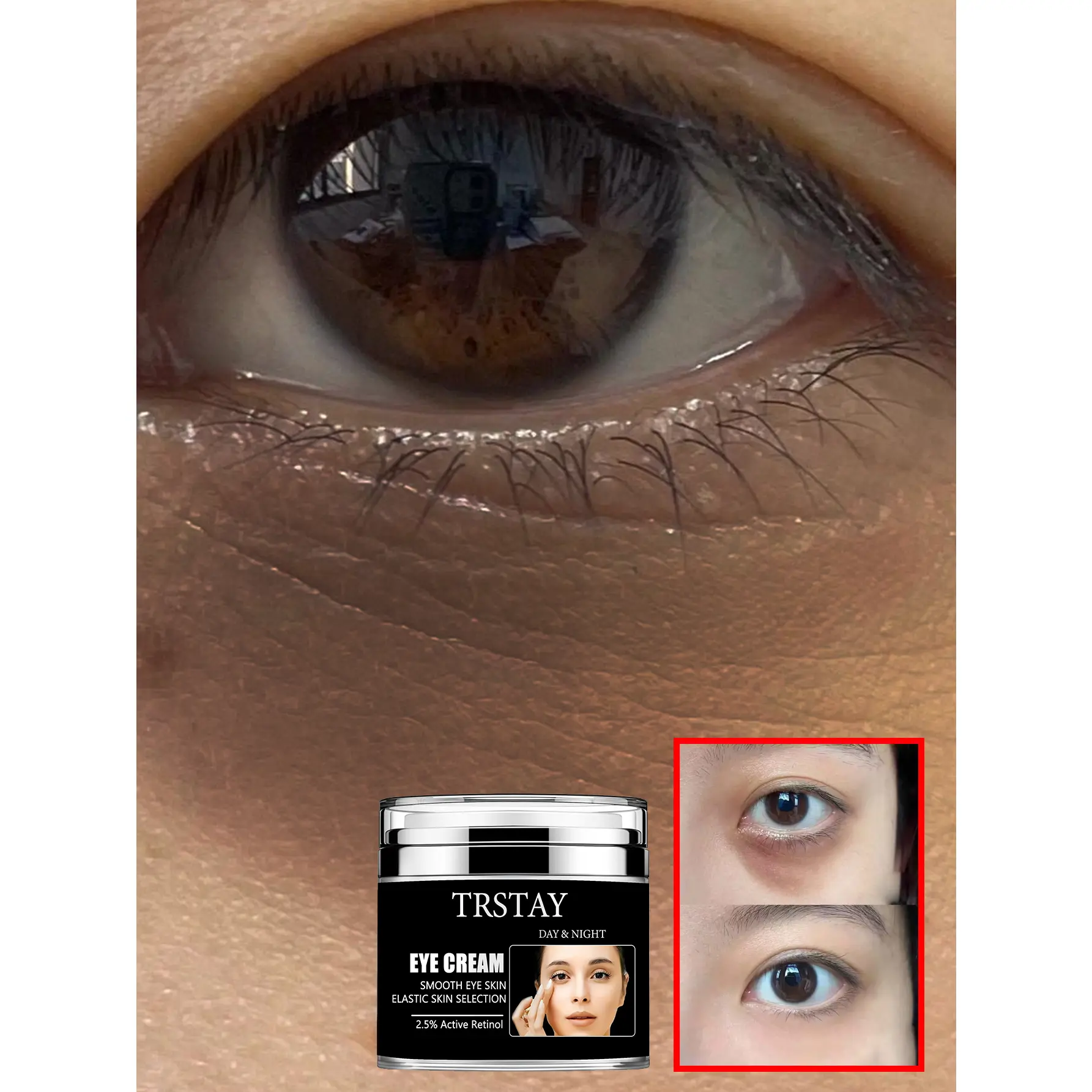 TRSTAY DAY NIGHT EYE CREAM,anti-Sugar Firming and Reducing Pores Collagen Cream Moisturizing Repair Cream