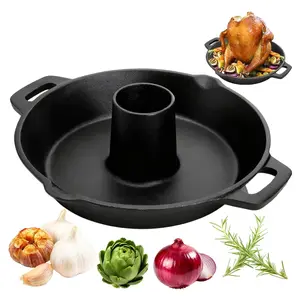 Beer Can Chicken Holder, Cast Iron Chicken Roaster, BBQ Roaster Cooker Stand Vertical Grilling Accessories Rack for Vegetables Basket Large Size Round Pan, Easy to Use and Clean Chicken Rack for Tender and Juicy Chicken Turkey