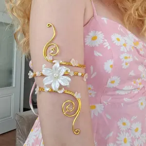 Floral arm chain for women, geometric open bangle, arm ring, party, wedding, bridal jewelry, beach