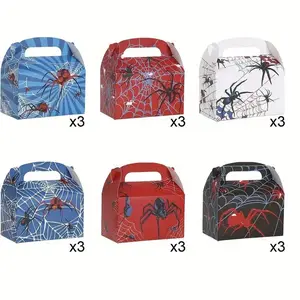 18pcs Spider-Themed Gift Boxes with Handles, Vibrant Cartoon Prints in, Blue &, Perfect for Birthdays, Weddings, Baptisms