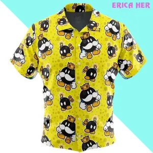 King Bob Omb Super Mario Bros Button Up Hawaiian Shirt