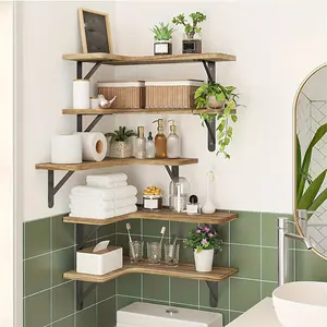 5-layer Corner Floating Shelves, Wall Mounted Corner Shelf Rustic Wood Wall Shelves, Aesthetic Room Decor, Home Decor, Kitchen Accessories, Bathroom Decor, Bedroom Decor