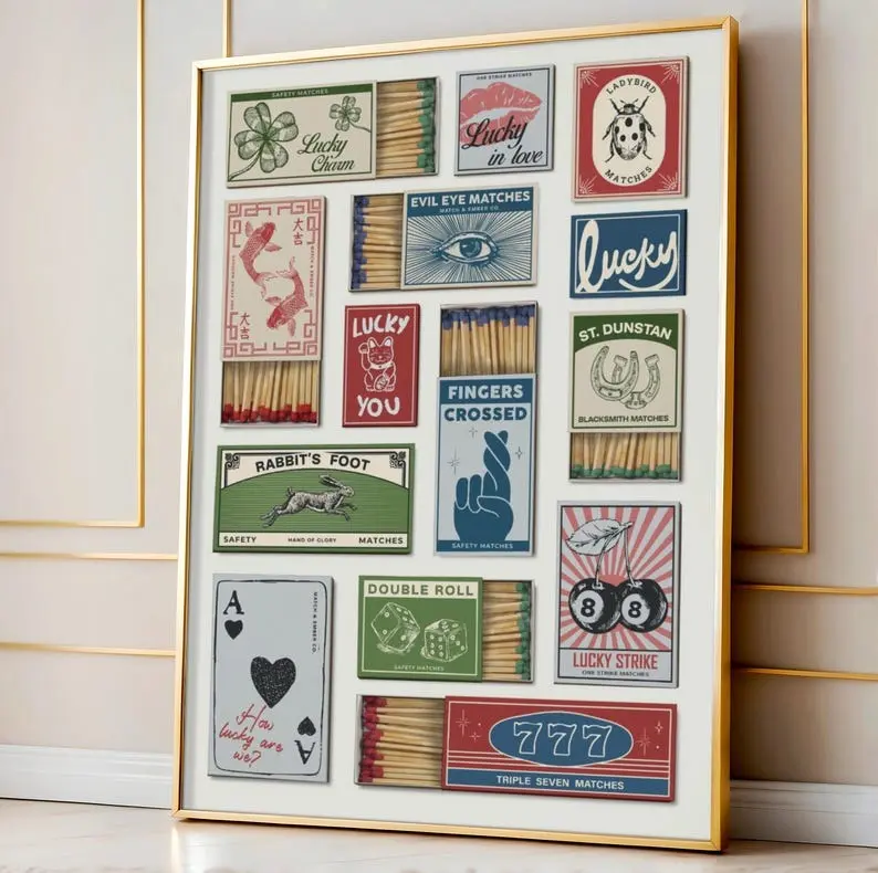 Vintage Matchbox Print, Trendy Matches Poster, Retro Matchbook Wall Art