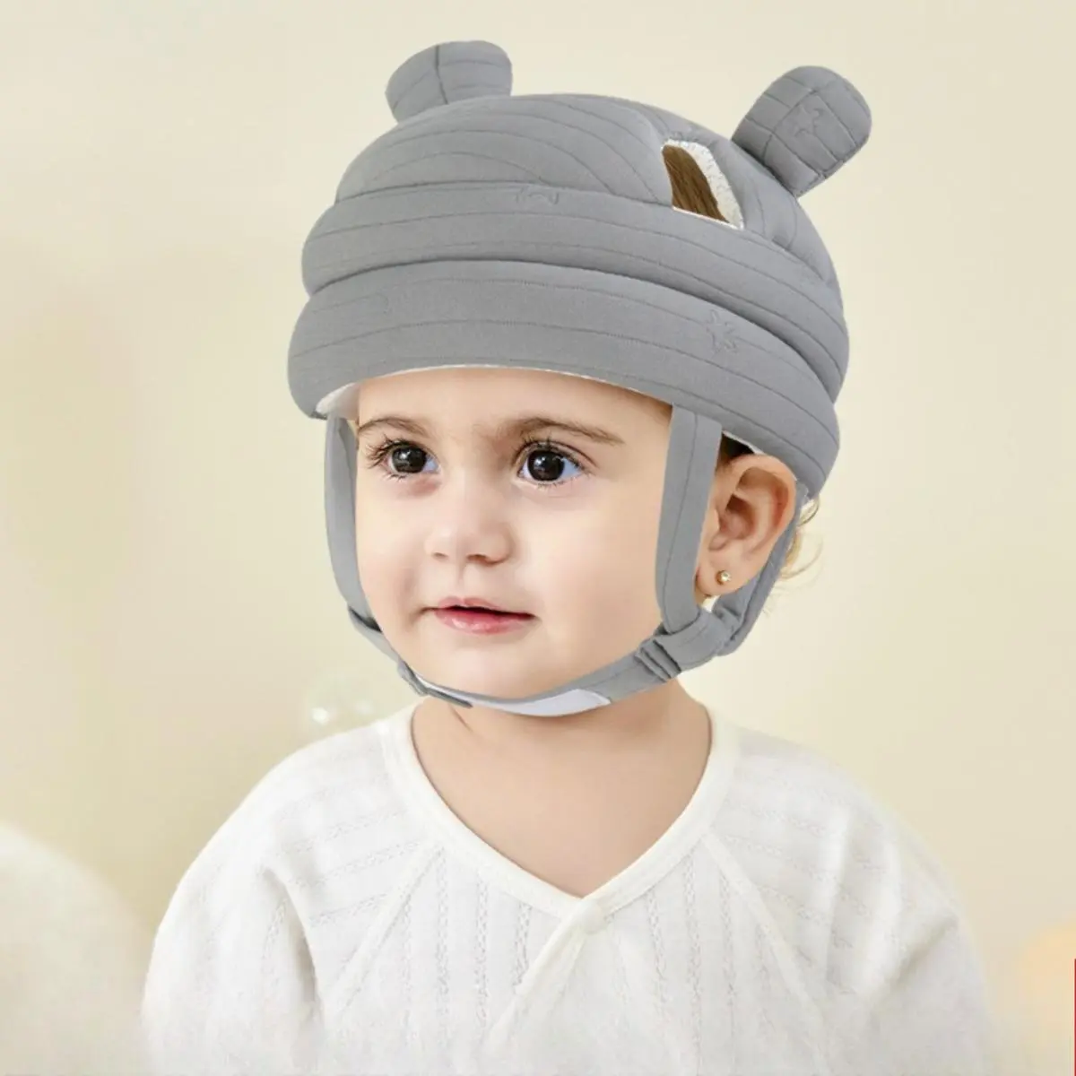 Baby Learning To Walk Helmet, Protects Baby's Head, No Protrusions, Soft Padding, Bonnet With Bunny Ears, Infant Safety Headgear, Suitable for Toddlers Aged 1-2 Years and 6-12 Months, Newborn toddler hats (gray)