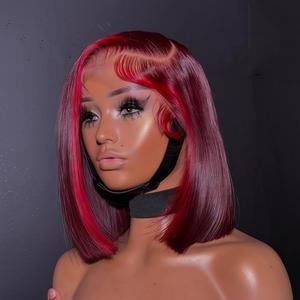 Highlight Red 99J Bob Wig Human Hair 13x4 Lace Front Wigs for Women Red Highlight Burgundy Transparent Lace Frontal Straight Short Bob Wig Human Hair Wigs Pre Plucked