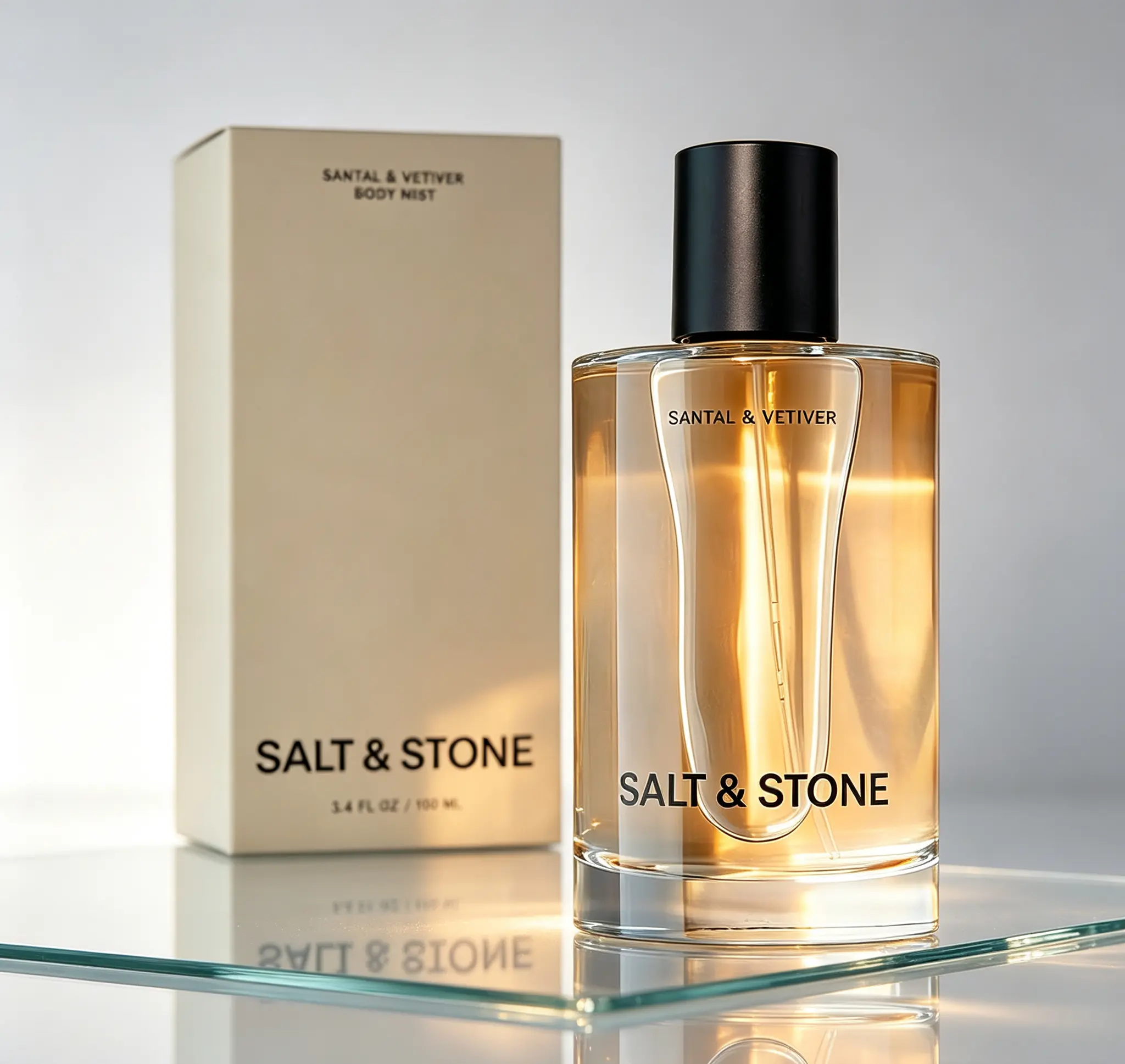 Salt & Stone Santal & Vetiver Hair & Body Mist 3.4 fl oz 100ml Unisex Skincare Infused Hydrating Body Spray With Glycerin Red Algae Vegan Cruelty Free Fresh Woody Fragrance Daily Travel Fragrance For Women Men