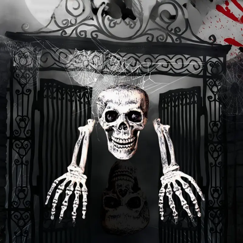 Halloween Skeleton Hand Decorations, Realistic Skull Props for Ground Stakes, Spooky Halloween Party Supplies, Set of 6