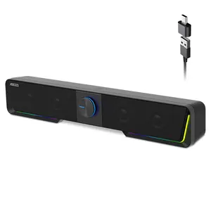 Jeecoo A40 PC Speakers Computer Sound Bar for Desktop Monitor Laptop, Stereo Sound with Vibrating Diaphragms, Touch-Control Flowing LED, BT & USB Input (Not 3.5mm Jack) Audio