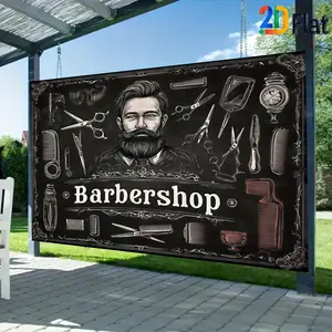 2D Flat 1pc Banner Wall Decor, Barber Shop Theme Decorative Background, Vintage Style, Polyester Digital Printing, Suitable for Barber Shop Opening or Men's Party, Multiple Sizes Available