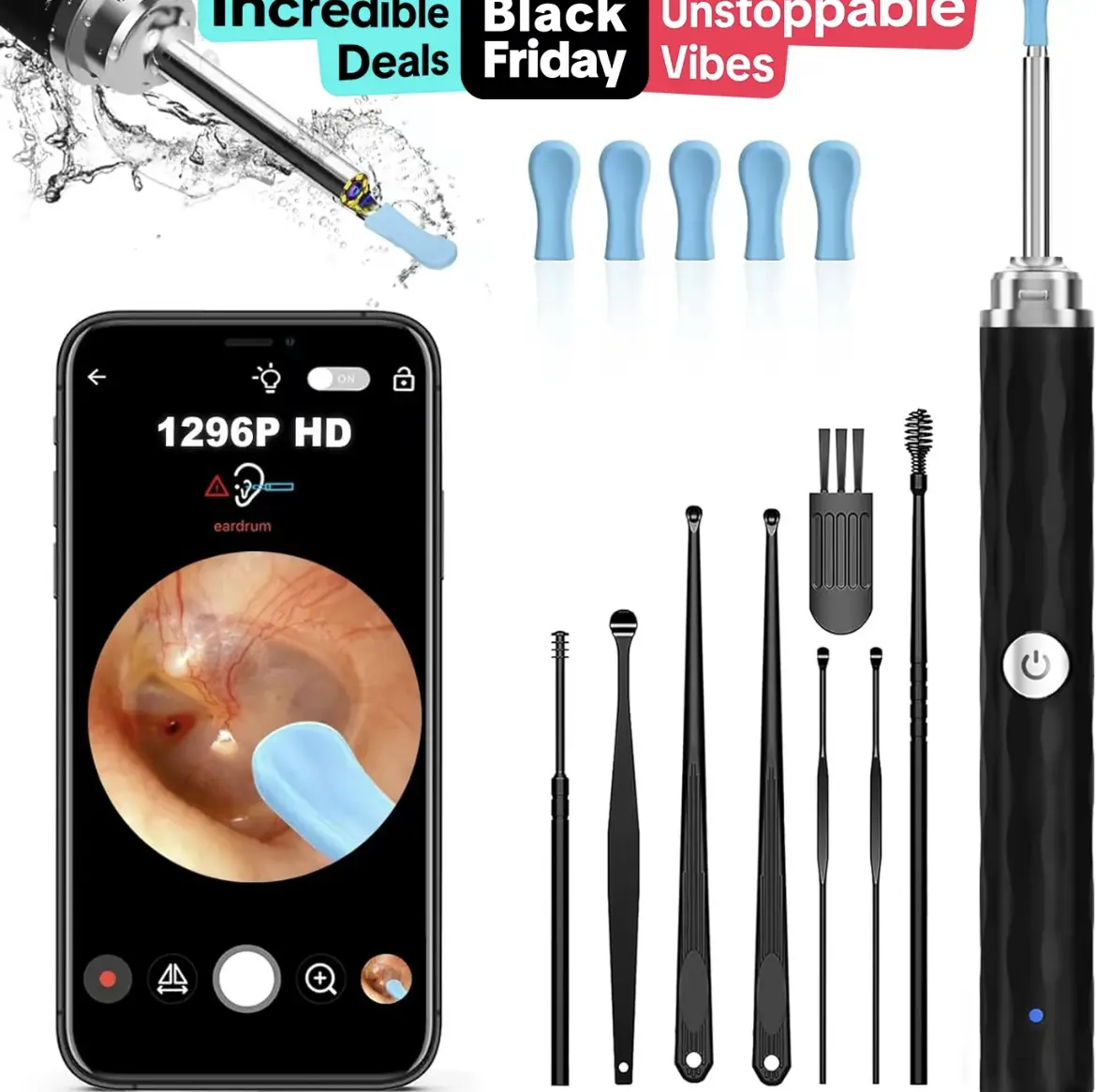 Ear Wax Removal Tool Camera, 1 Box Ear Cleaner with Light & Camera & Accessories, Earwax Removal Kit Compatible with Cell Phones & Tablets