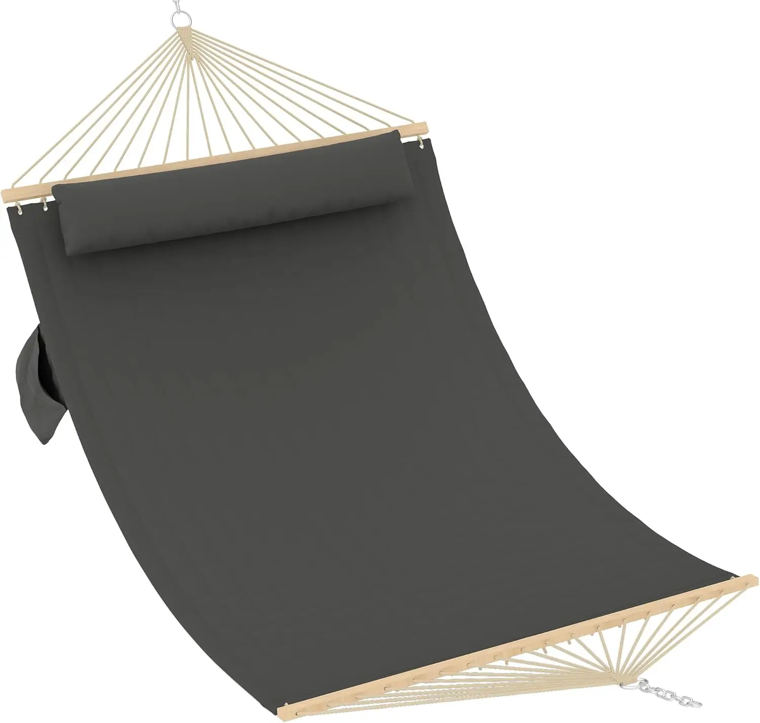 Comfortable 2 Person Quilted Hammock with Hardwood Spreader Bars & Pillow – 450lbs Capacity – Ideal for Patio, Backyard, or Poolside – Double Outdoor Hammock