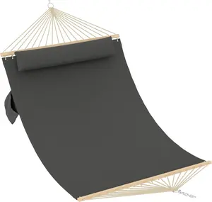 Comfortable 2 Person Quilted Hammock with Hardwood Spreader Bars & Pillow – 450lbs Capacity – Ideal for Patio, Backyard, or Poolside – Double Outdoor Hammock