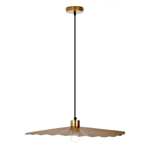River of Goods Marina 24" Antique Brass Disk Shaped Wavy Indoor Pendant Lamp: UL Listed, Metal Dome Shade, E26