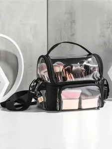 Transparent PVC Makeup Box Portable Cosmetic Organizer Bag, Travel-Ready Storage Solution for Beauty Essentials & Tools