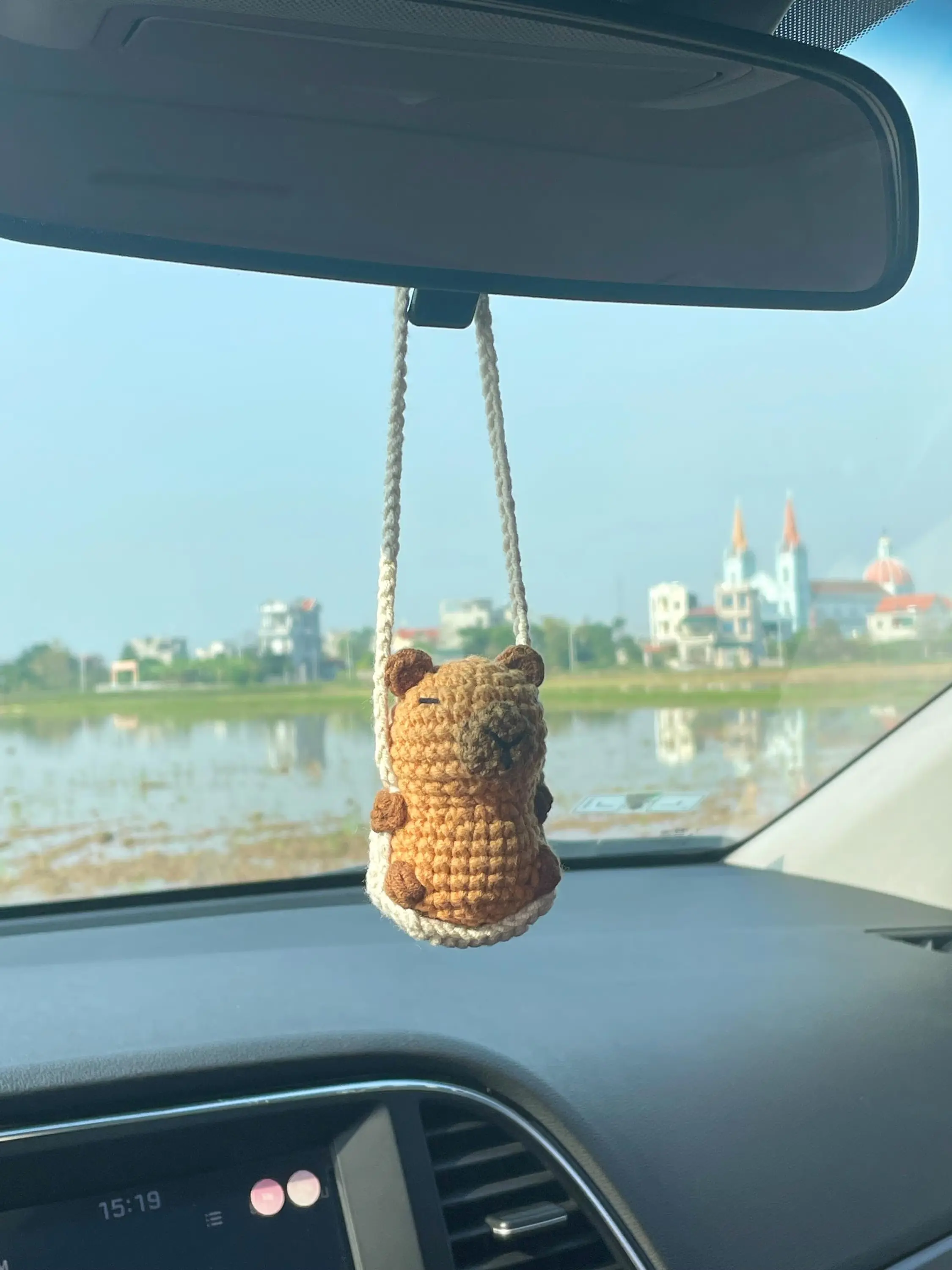Crochet Capybara Car Hanging, Crochet Capybara Ornaments, Rearview Mirror Charm, Cute Accessory, Car Decorations, Car Charm, Gift for Her