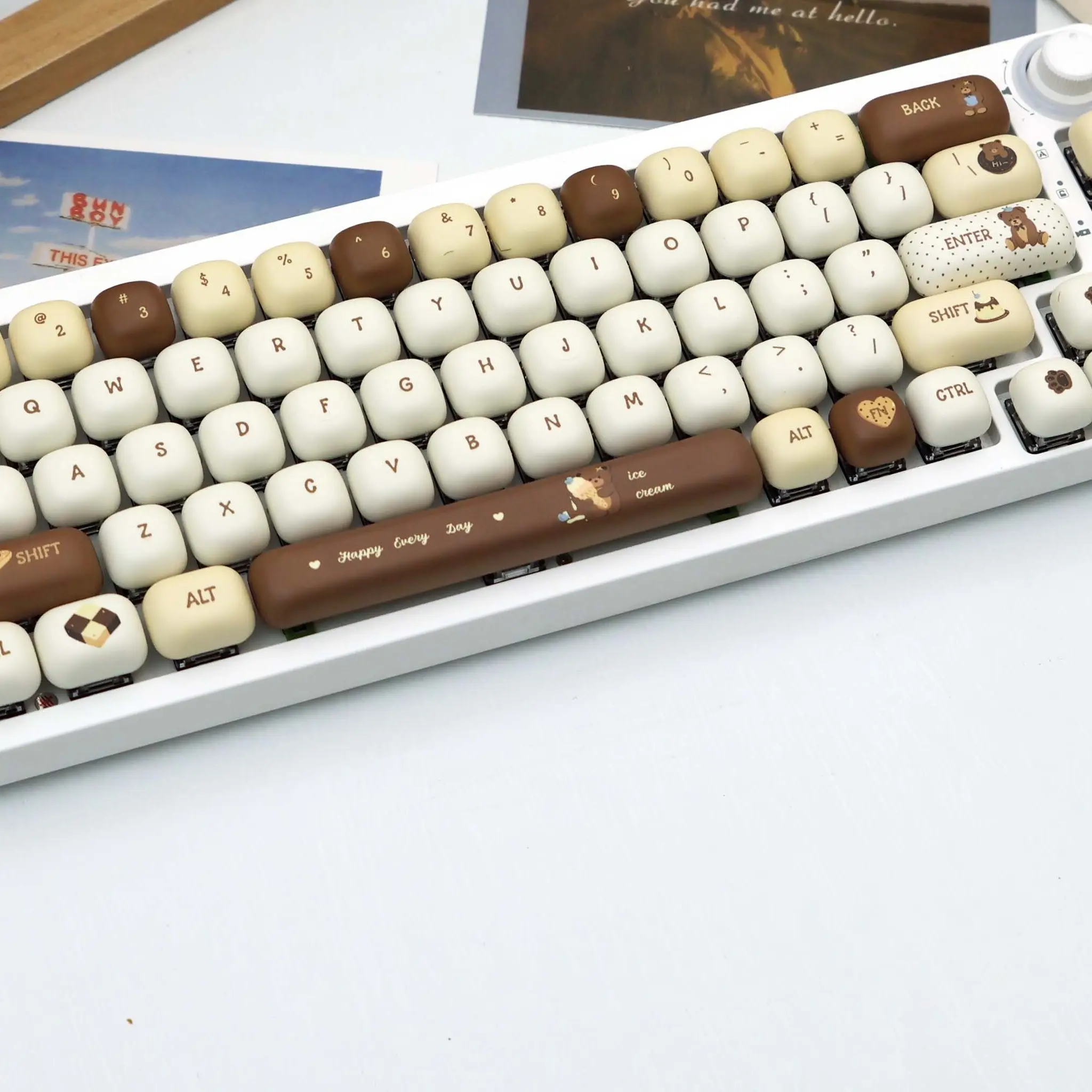 137-Key Cherry Bear Theme Pbt Keycap Set, Dye Sublimation Process, Mog Profile, Compatible with Mx Axes, for 61/64/68/87/96/104/108 Keyboards