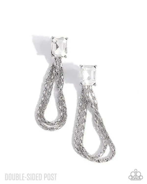 Female Cascading Collection White Double-Sided Emerald Drop Earrings with Metal Coating
