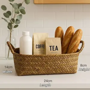 Handcrafted Rattan Desktop Basket  Woven Willow Storage Organizer with Handle | Rustic Snack & Fruit Tray | Aesthetic Bedside Caddy | Handmade Boho Home Decor | TikTok Made Me Buy It