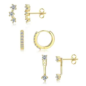 Dainty Earrings Set for Women: Drop Dangle Earrings, Huggie Hoop Earrings for Multiple Piercings (3 Pairs Set) stackedlobeearrings