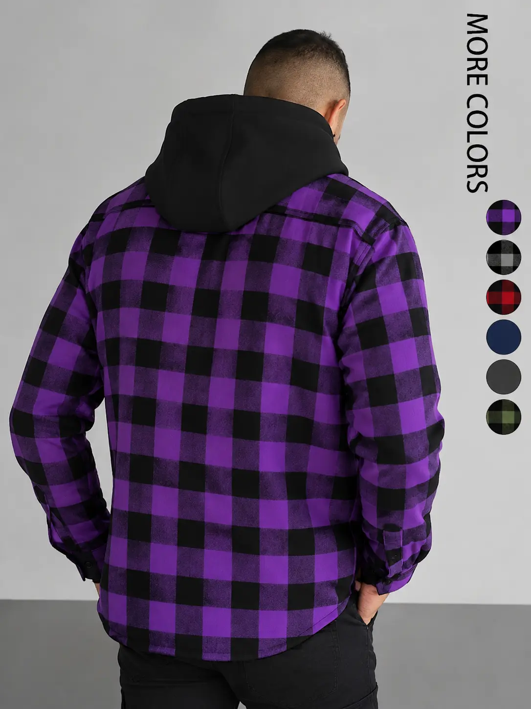 ZITY Men's Lightweight Checked Flannel Hoodie - Casual Long-Sleeve Button-Down Top, Menswear Tops & Sweatshirts for Everyday Wear