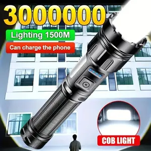 LED Rechargeable Flashlight, 3500 Lumens Super Bright, Magnetic Base, COB Work Light, 6 Modes, Xhp50 Tactical, Ideal for Camping & Hiking