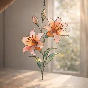 Lily Acrylic Suncatcher, Pink Lily Flower Window Hanging, Elegant Nature Gift