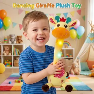 Dancing Talking Giraffe Toy for Baby Girl & Boy, Interactive Stuffed Animal Baby Toy Repeating What You Say, Glowing Musical Giraffe Gifts for Toddlers, Birthday Gift Groovy Animal Toy, Cute Baby Toys with 60 English Songs (Adjustable Volume)