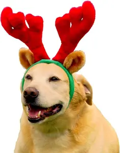 Outward Hound Holiday Christmas Reindeer Antlers Dog Headband with Adjustable Chin Strap - Multiple Sizes