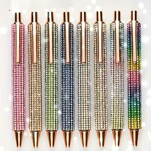4pcs Shiny Crystal Stone Flash Diamond Ballpoint Pen - Perfect Choice for School and Office, Ideal Gift, Random Multi-Color Click Pen Stationery Ballpoint Pen Multi-color Press Pen Specialty Pen, Ballpoint Pen Set