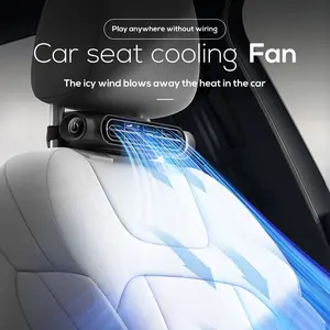 MeMO 2026 CF07 Portable Car Seat Fan with 2000mAh USB Rechargeable Battery, 3-Speed Adjustable Headrest & Backrest Cooling Fan, Leafless Design for Vehicle Comfort, Portable Fan Rechargeable, Travel Comfort Accessory, Lightweight Cooling Unit, Usb Chargin