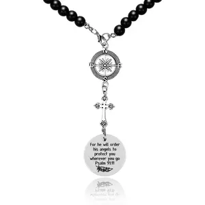 Christian Bead Rear View Mirror Hanger Charm - "He Will Order His Angels to Protect You Wherever You Go" - Religious Gift for Women, Sister, Daughter - Ideal for Mother's Day, Thanksgiving - Car Interior Decoration Accessory