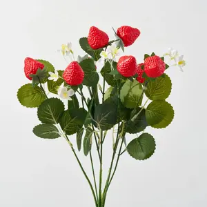 Strawberry Fruit & Flower Bush Faux Berry Branch Spray - 16"