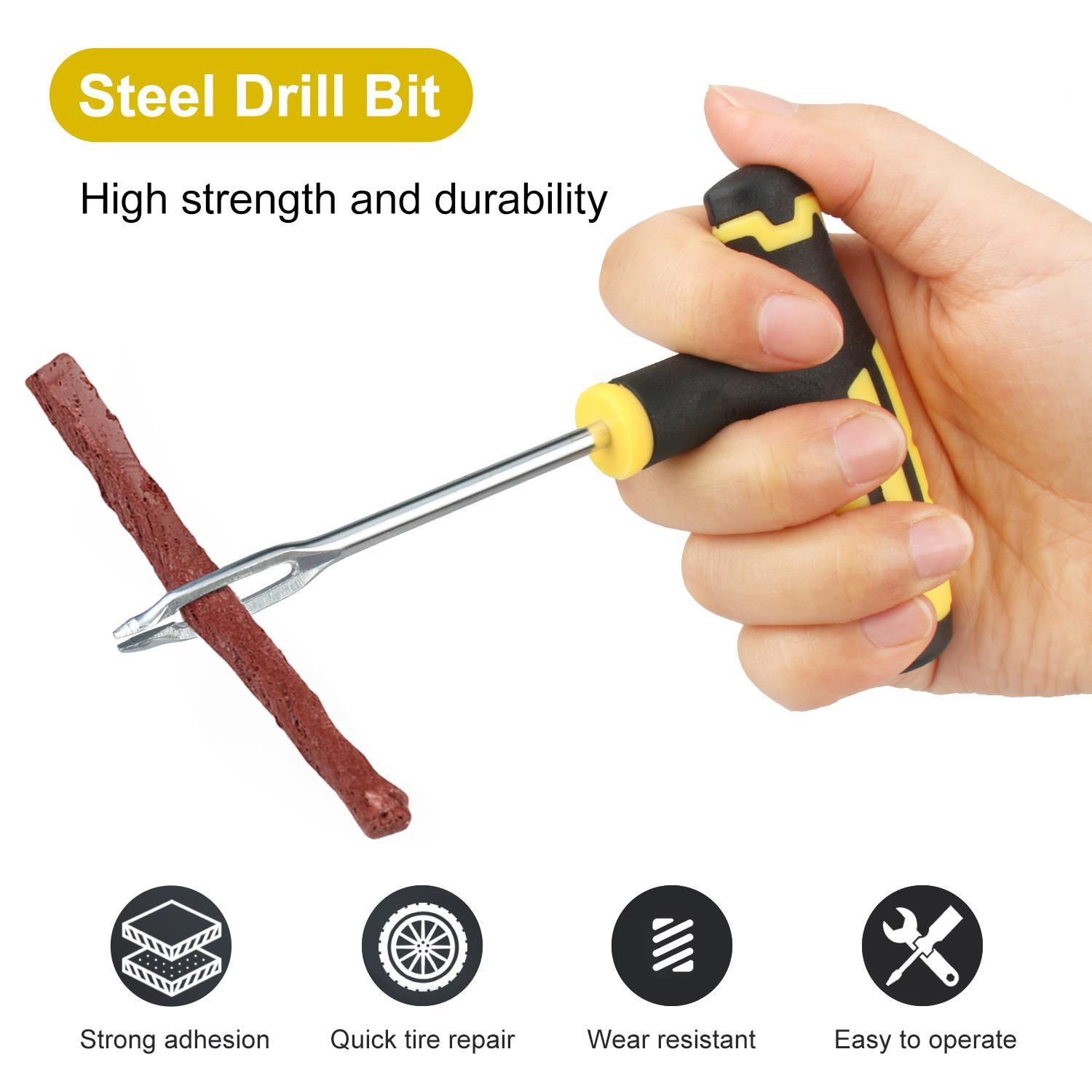 Heavy Duty Tubeless Tire Repair Kit: Flat Plug Tool w/ T-Handle & 55 Strings for Car Truck ATV