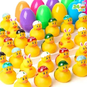 24 Pcs Prefilled Easter Eggs with Rubber Ducks, Variety Duckies for Easter Egg Hunt, Kids Basket Stuffer, Bath Toy Party Favors, Classroom Prize Supplies