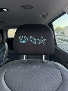 Coastal Seashells Embroidered Car Headrest Covers - Set of 2, Beach Theme Aesthetic Car Decor, Universal Fit for Most Vehicles