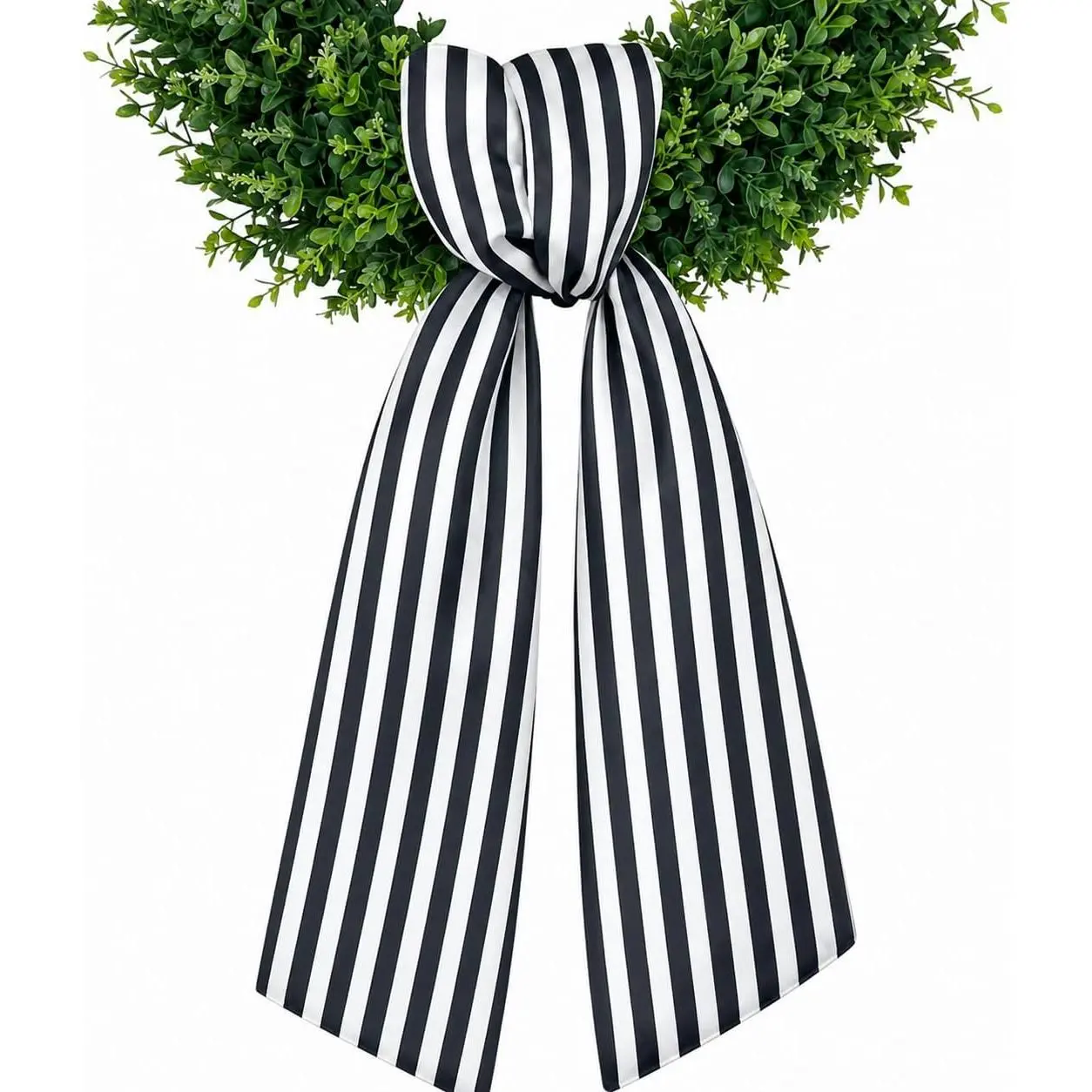 Black White Striped Wreath Sash - 4.5x56 in Lightweight Smooth Boxwood Satin Ribbon, Eucalyptus Knot Decoration for Front Door, Porch Farmhouse Home Decor, Wall