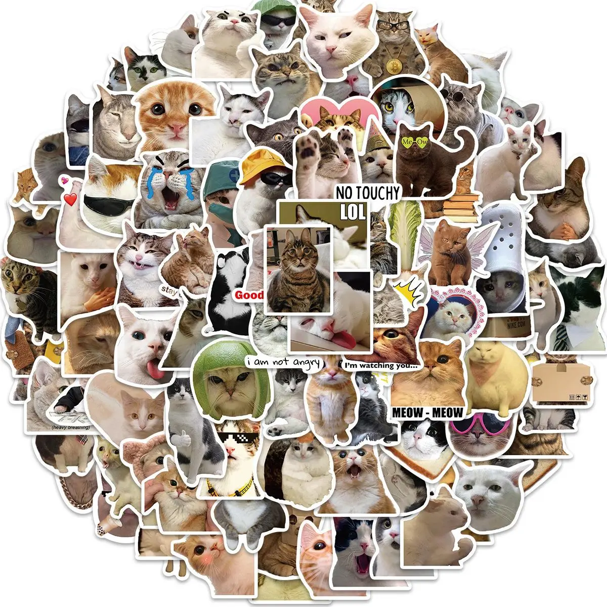 100pc Funny Cat Meme Stickers - Vinyl Waterproof Cute Stickers for Scrapbooking, Journaling & DIY Crafts, Ideal Gifts for Kids Teens, Funny Stickers