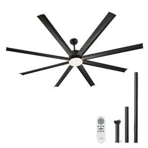 VEVOR 84 Inch Ceiling Fan with Light 6-Speed Remote Control Reversible Motor Black
