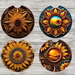 Sunflower Neoprene Car Coasters with notch (Sold as a pack of 2)