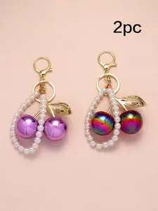 2pc Keychain Cherry Pearl Wallet Charm, Handbag Accessories, Cherry Bag Pendant, Women's Romantic Valentine's Day Gift