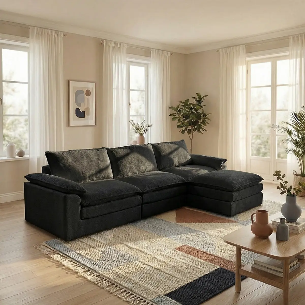 118-in L-Shape Sectional Modular Velvet Loveseat Set - Modern Apartment Furniture with Velvet Fabric, Fixed Arms, Pet-Friendly, Non-Rigid Design, No Assembly, Extra-Wide Seat, Soft Pillows, Flannelette Corner Corduroy Cloud Chenille Style, Couch, Sectiona