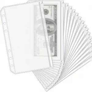 12/24Pcs Transparent PVC A7 Ring Binder Pockets - Zipperless Budget Envelopes for Cash Systems, 6-Ring Binder Wallet, Durable Savings Challenge Folder with Multiple Compartments, Money-Saving Envelopes, Monthly Budget Planner