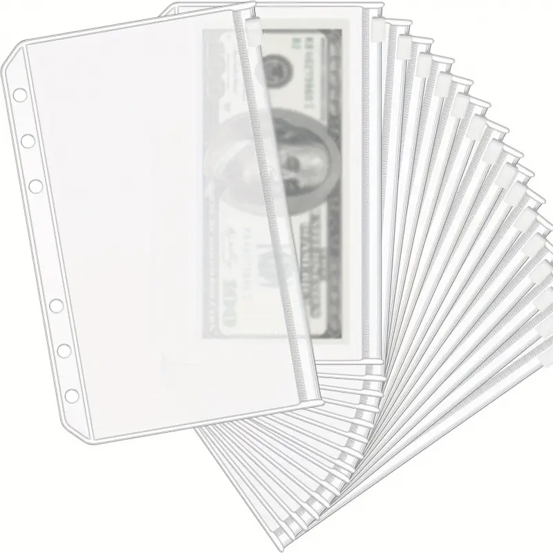 12/24Pcs Transparent PVC A5 Ring Binder Pockets - Zipperless Budget Envelopes for Cash Systems, 6-Ring Binder Wallet, Durable Savings Challenge Folder with Multiple Compartments, Money-Saving Envelopes, Savings Tracker Organizer