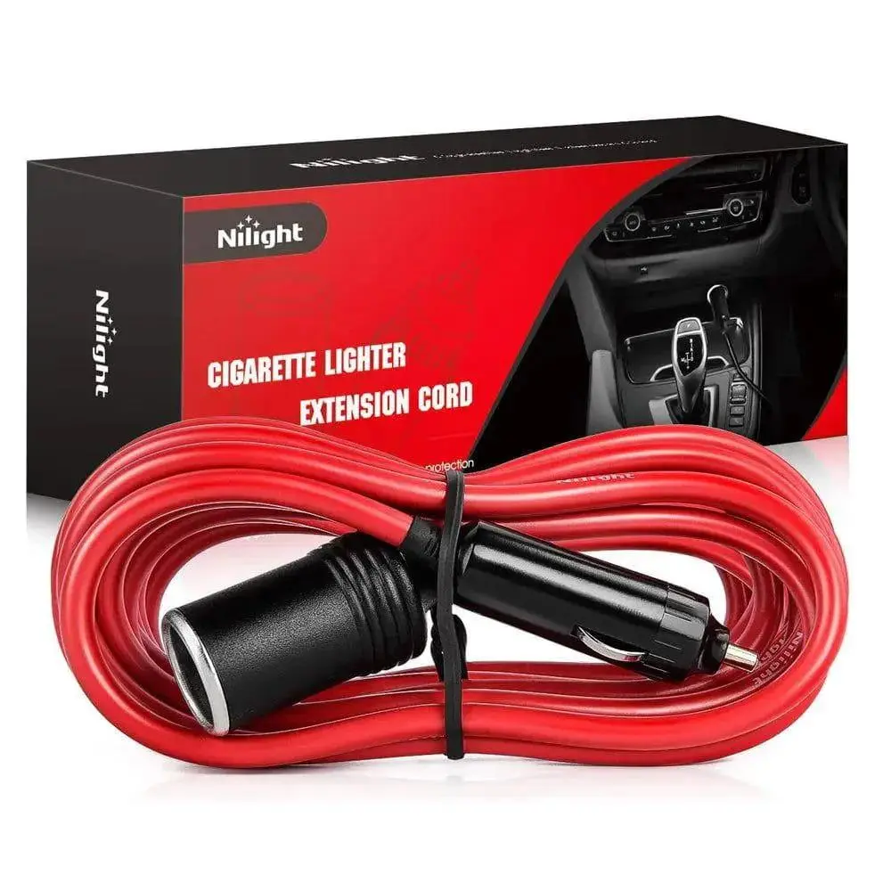 Nilight 14 Ft Heavy-Duty Male-to-Female Extension Cord Cable - 12V/24V Car Charger with Socket, Red Lighting, Cars Accessories