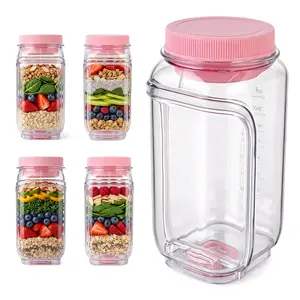 SUSTEAS Salad Jar with Side Opening Leakproof Portable Salad Container with Dressing Cup & Lid Lid-to-Bowl Design Dishwasher & Freezer Safe for Office Gym Travel Picnic Pink